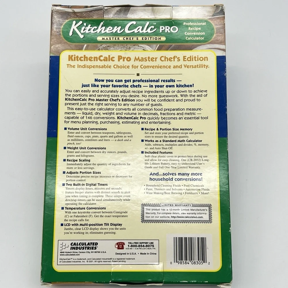 Kitchen Calc Pro Professional Recipe Conversion Calculator Master Chef Edition - Picture 2 of 3